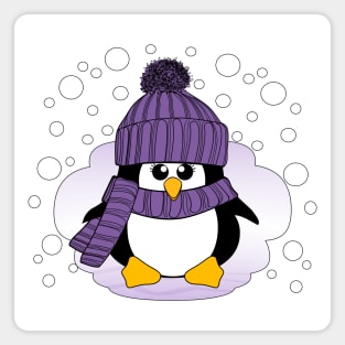 Christmas Penguin with Purple Hat and Scarf Magnet